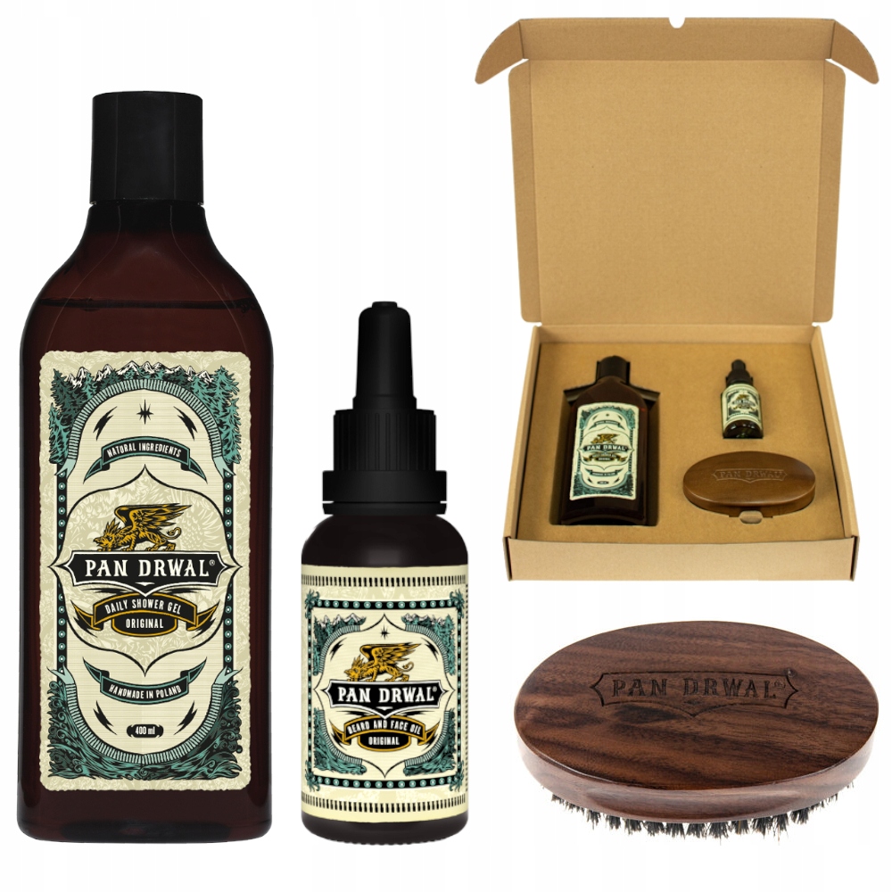Sada na vousy Pan Drwal Original Grooming Kit Olej Kartač Gel