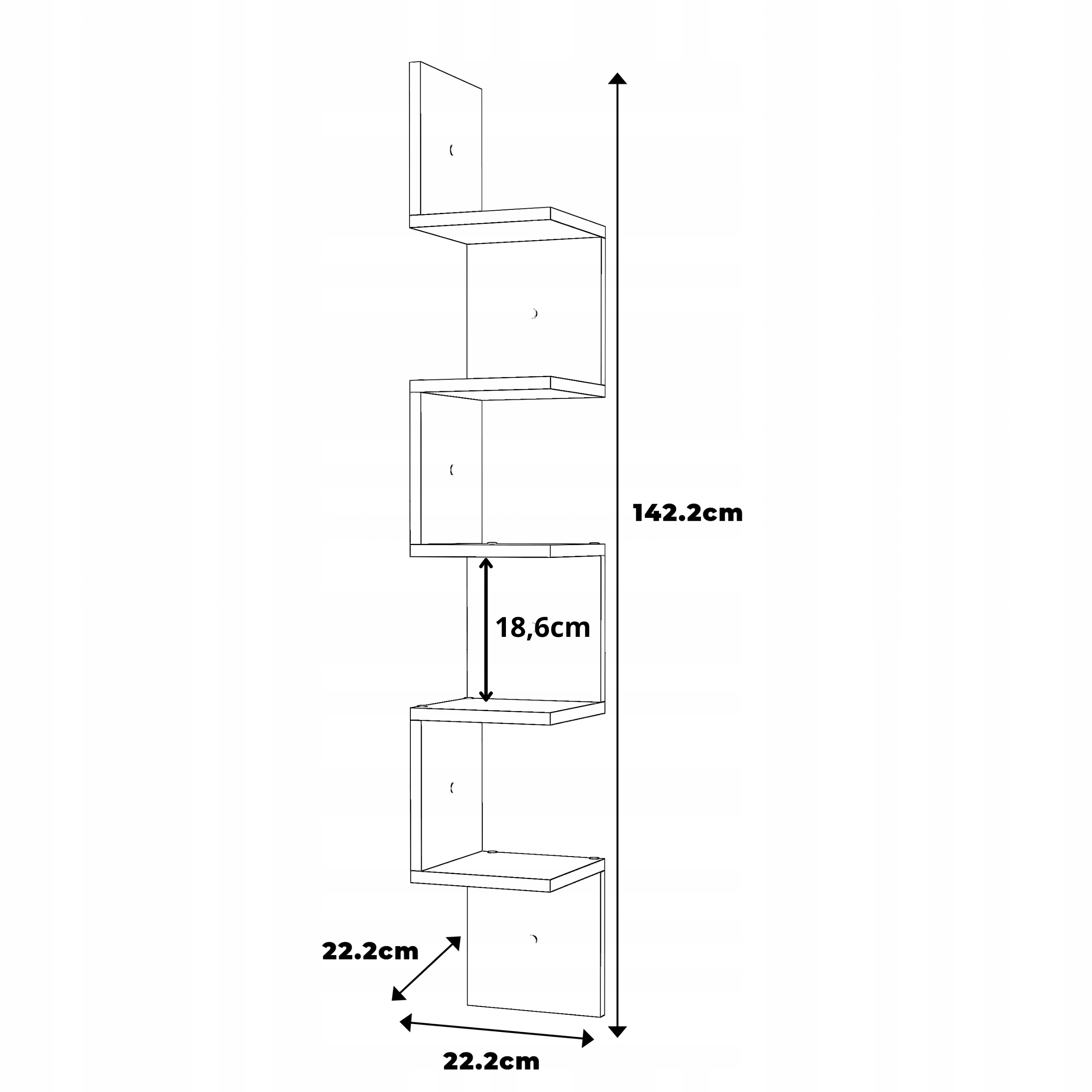 Półka Wisząca Ścienna Narożna Sonoma Regał Półka Na Książki Zabawki Loft Szerokość mebla 22.2 cm