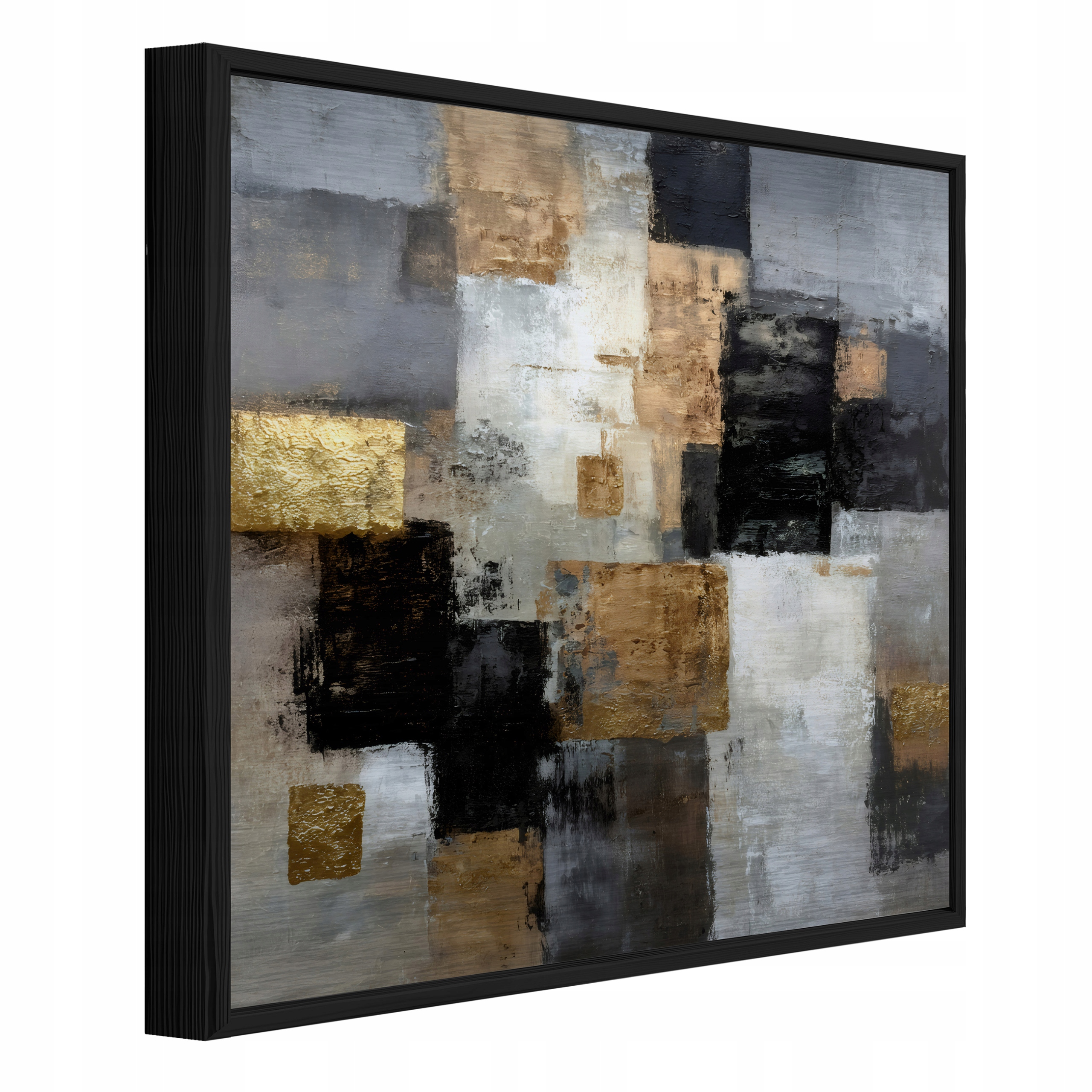 Kovový Obraz V Čiernom Ráme Zlato Betón Loft Do Kúpeľne Kuchyne 80x80