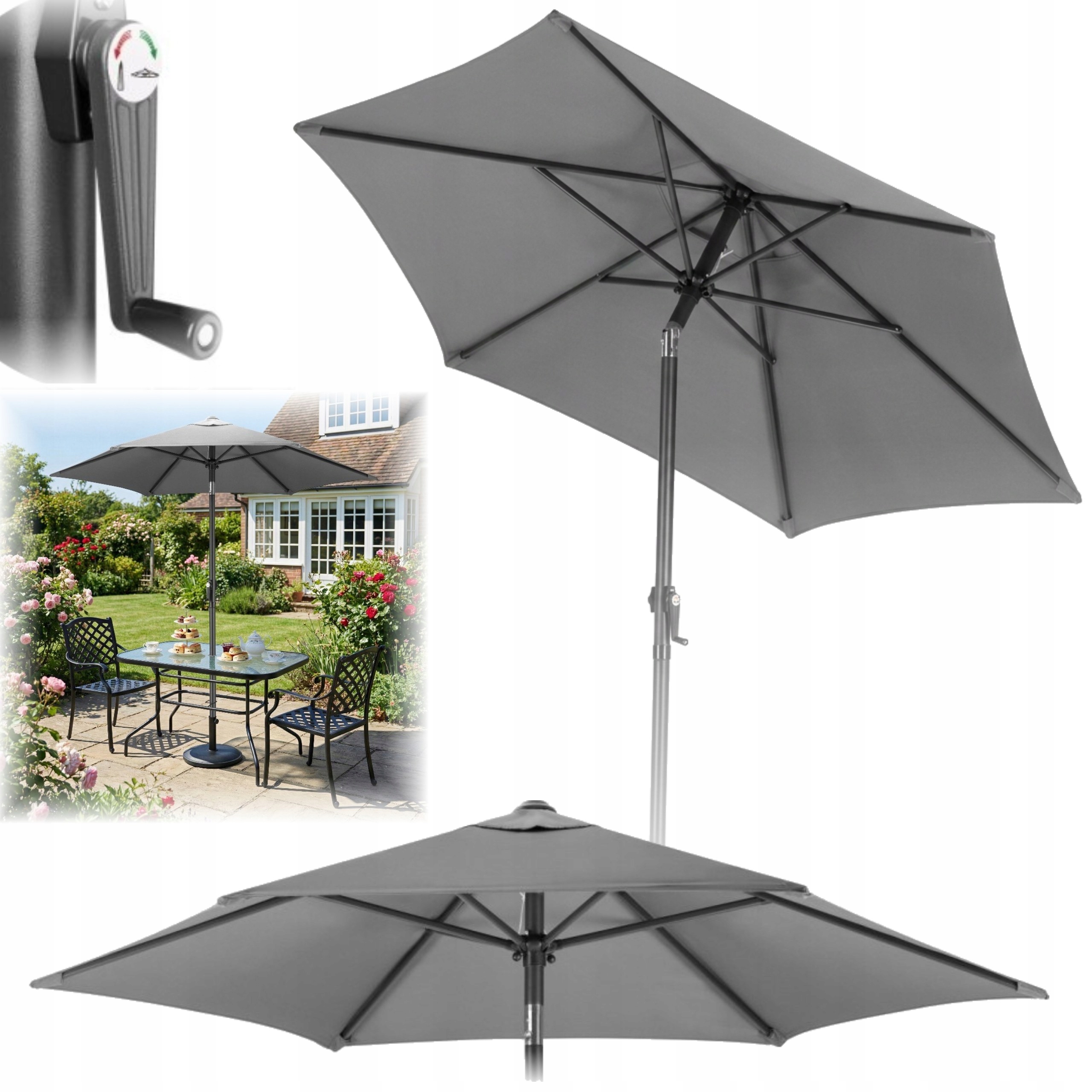 Parasol Ogrodowy Balkonowy Składany Łamany 200cm Uv Szary Rozkładany Duży