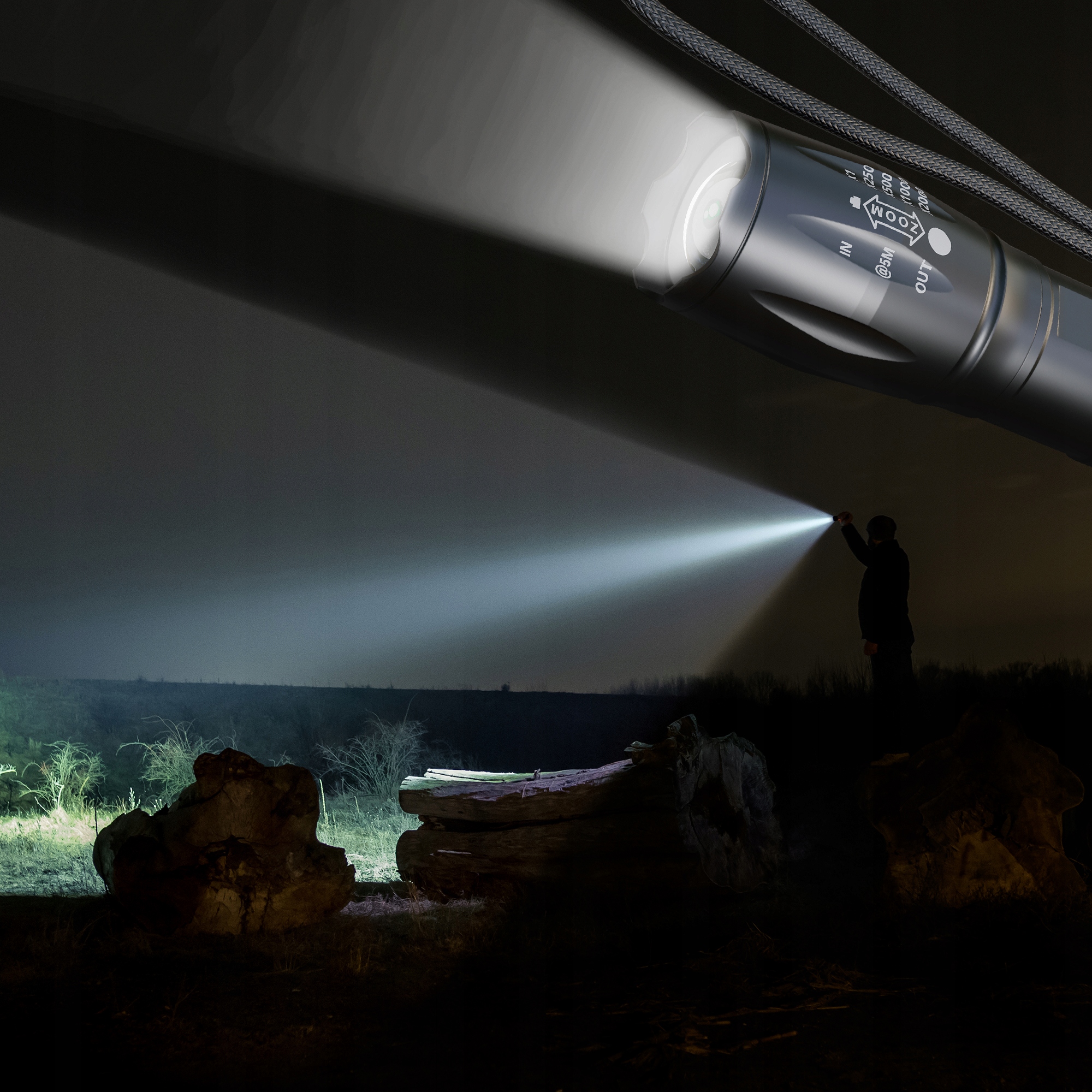 LATARKA WOJSKOWA TAKTYCZNA SUPER MOCNA USB ZOOM Kolor dominujący czarny