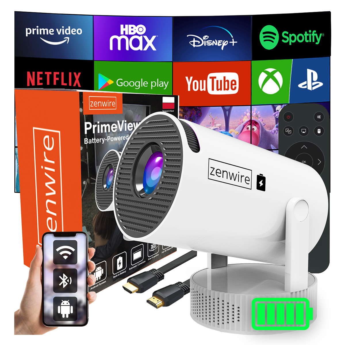 Přenosný mini projektor Android Wifi Projektor Full Hd Bluetooth s baterií