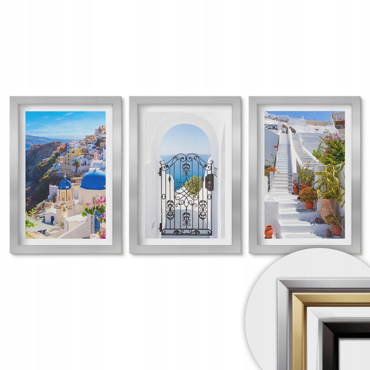 Sada 3 obrazů k zavěšení jako Dárek Santorini architektura Oia