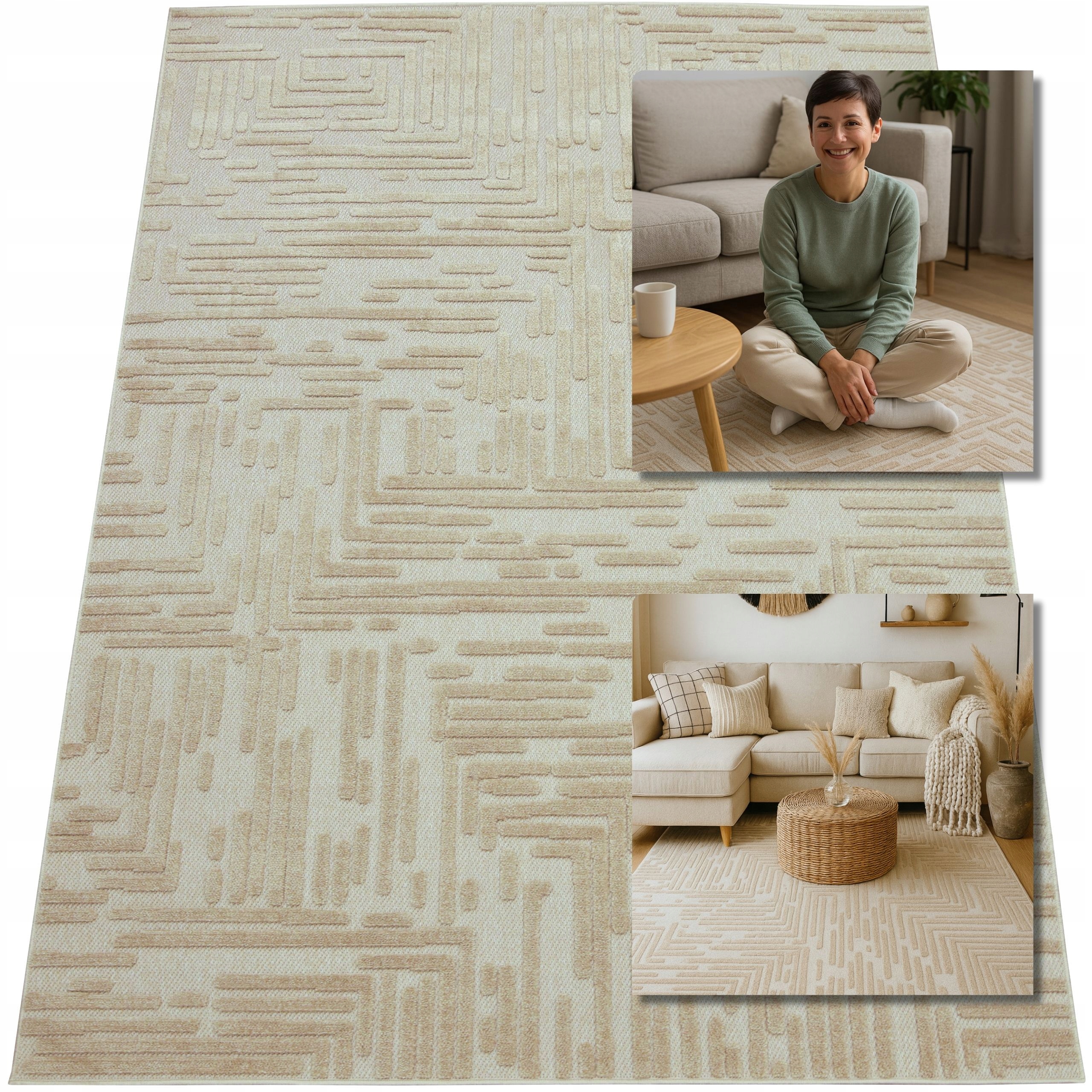 Koberec Moderní Béžový Měkký Medúza Koberce Do Obývacího Pokoje Glamour 160x230