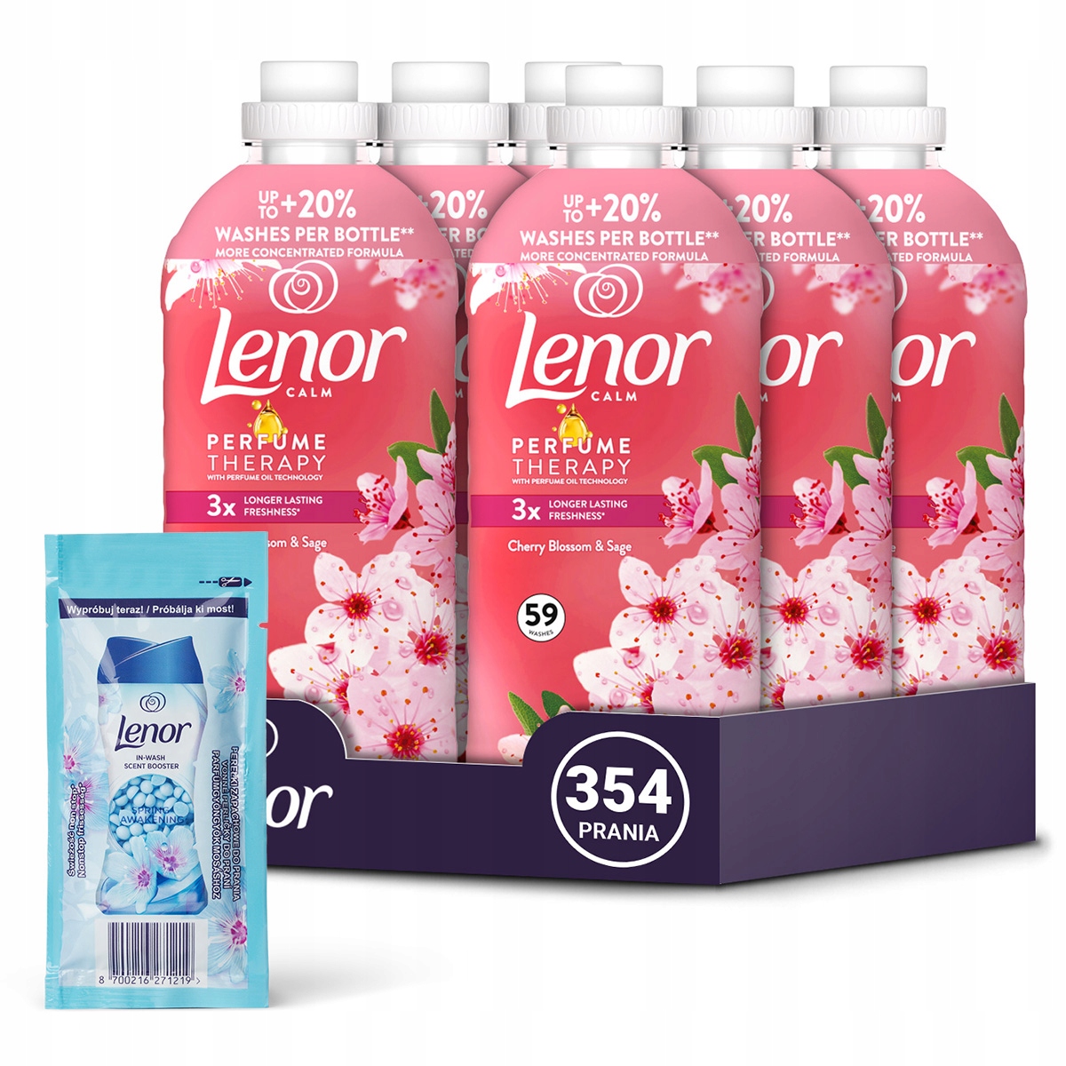 Lenor płyn do płukania tkanin Cherry Blossom&Sage 354 prania, 6x1,2L+GRATIS