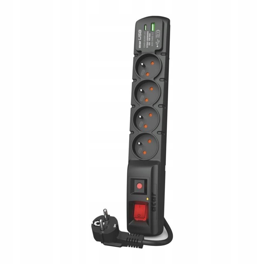 Listwa przeciwprzepięciowa Acar F4 Usb A+c z szybką ładowarką 5m czarna