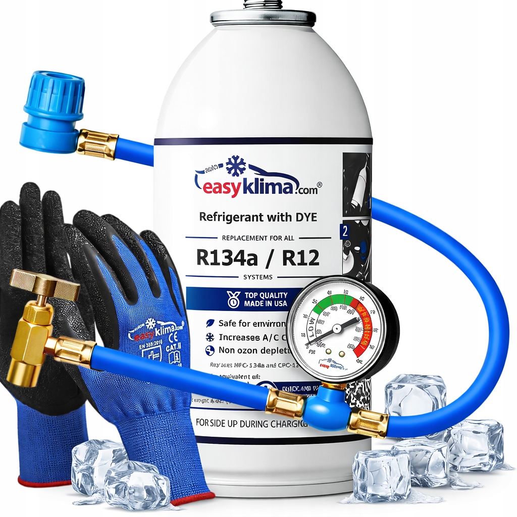 Klimatizační Činidlo Gaz R134A Pro Nabíjení Klimy Hadice Kabel Rukavice