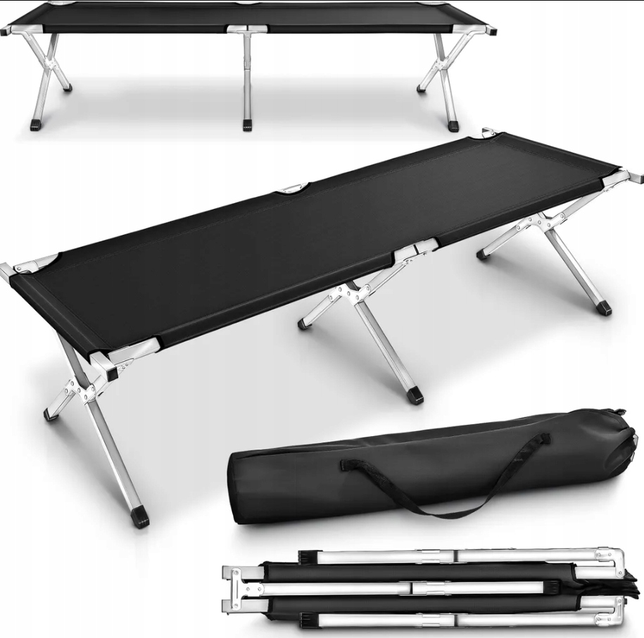 Polní postel Tresko 210x72 cm skládací turistická do 150 kg černá