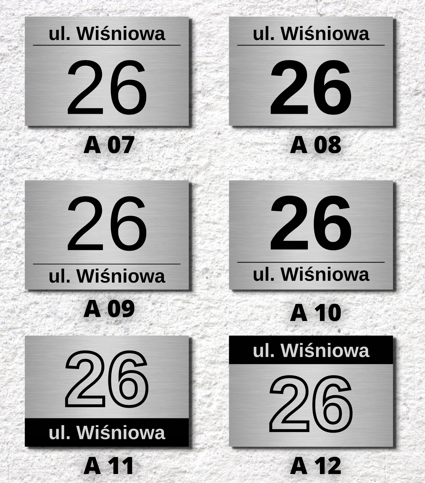 NUMER NA DOM TABLICZKA 30x20cm DYSTANSE KOŁKI MONTAŻOWE INOX ADRES NR ULICY Materiał aluminium