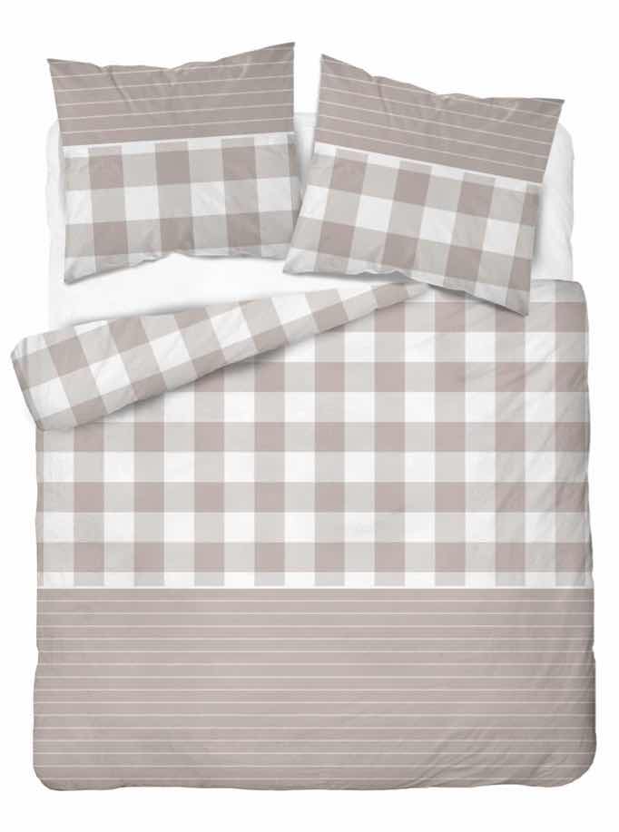 Pościel Satyna 220/200 Detexpol 100% Bawełna Home Satin Beżowa Krata