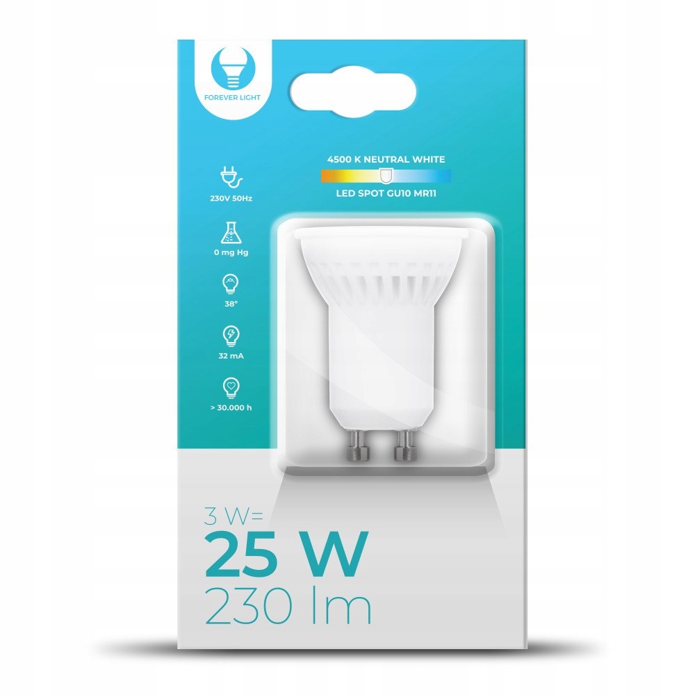 

Żarówka Led GU10 MR11 3W 230V 4500K 230ml ceramika