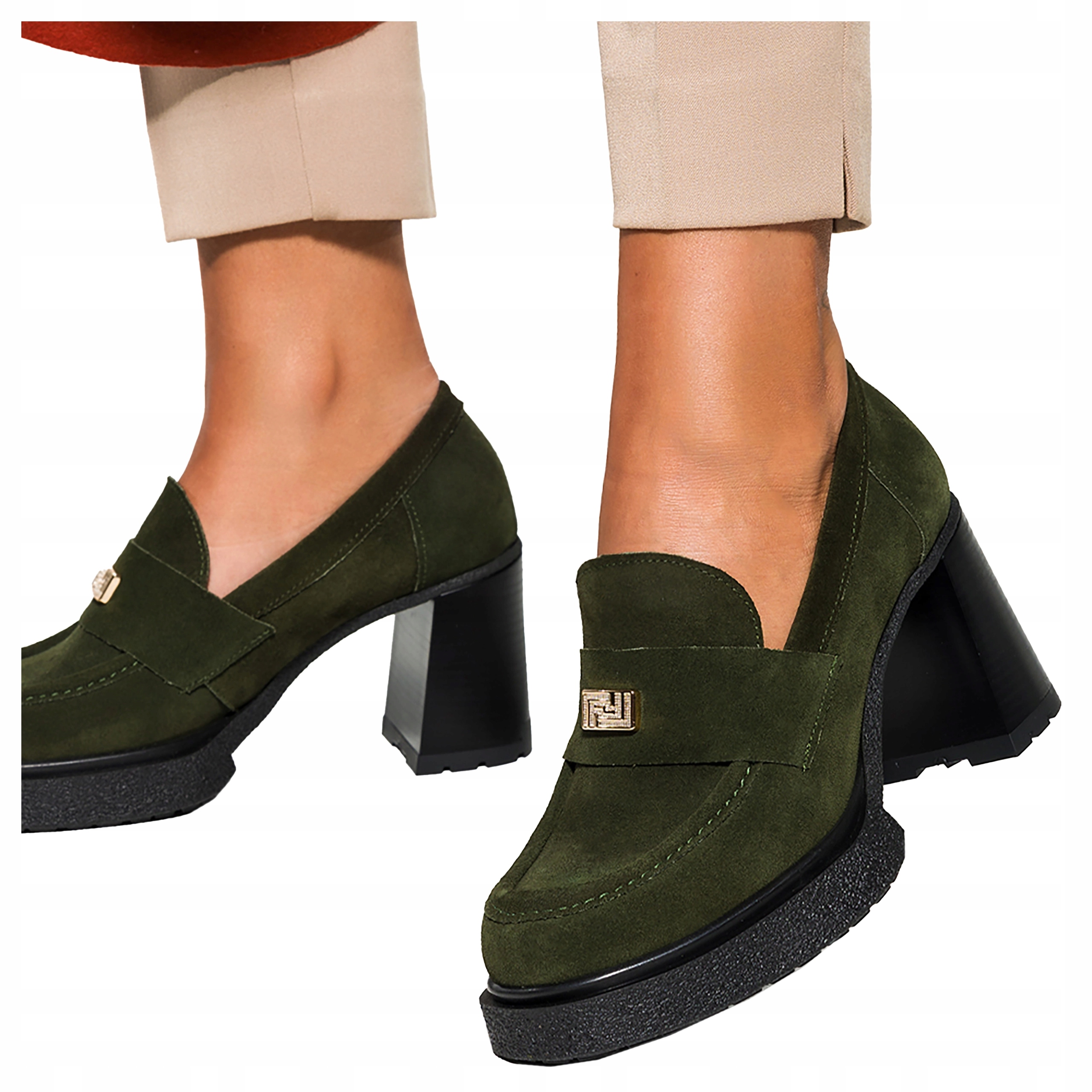 Zelené Dámské Kožené Mokasíny Na Široké Kostce, Polský Výrobek, velikost 38