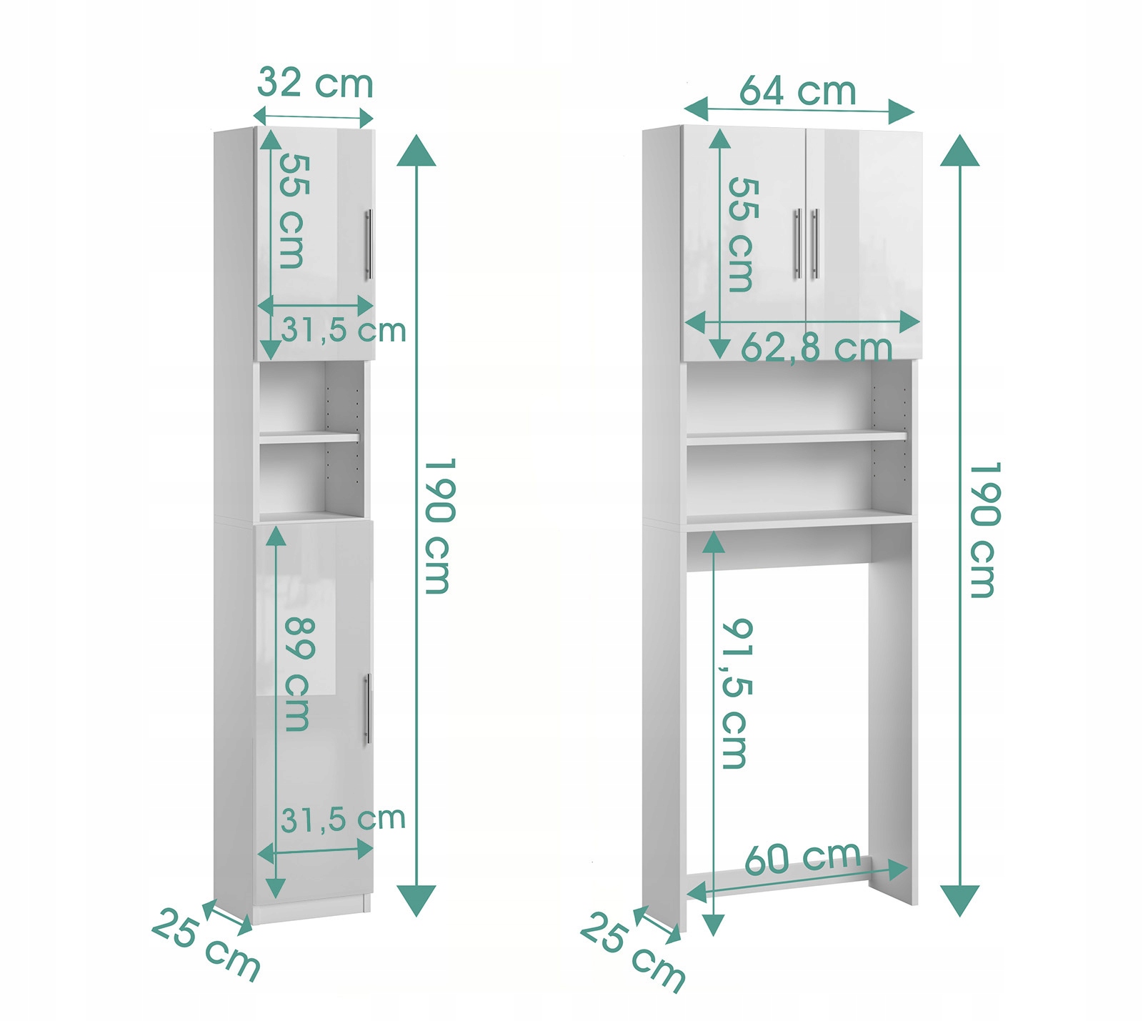 Zestaw Regał i Słupek Łazienkowy Biały Połysk Kolor frontów biały