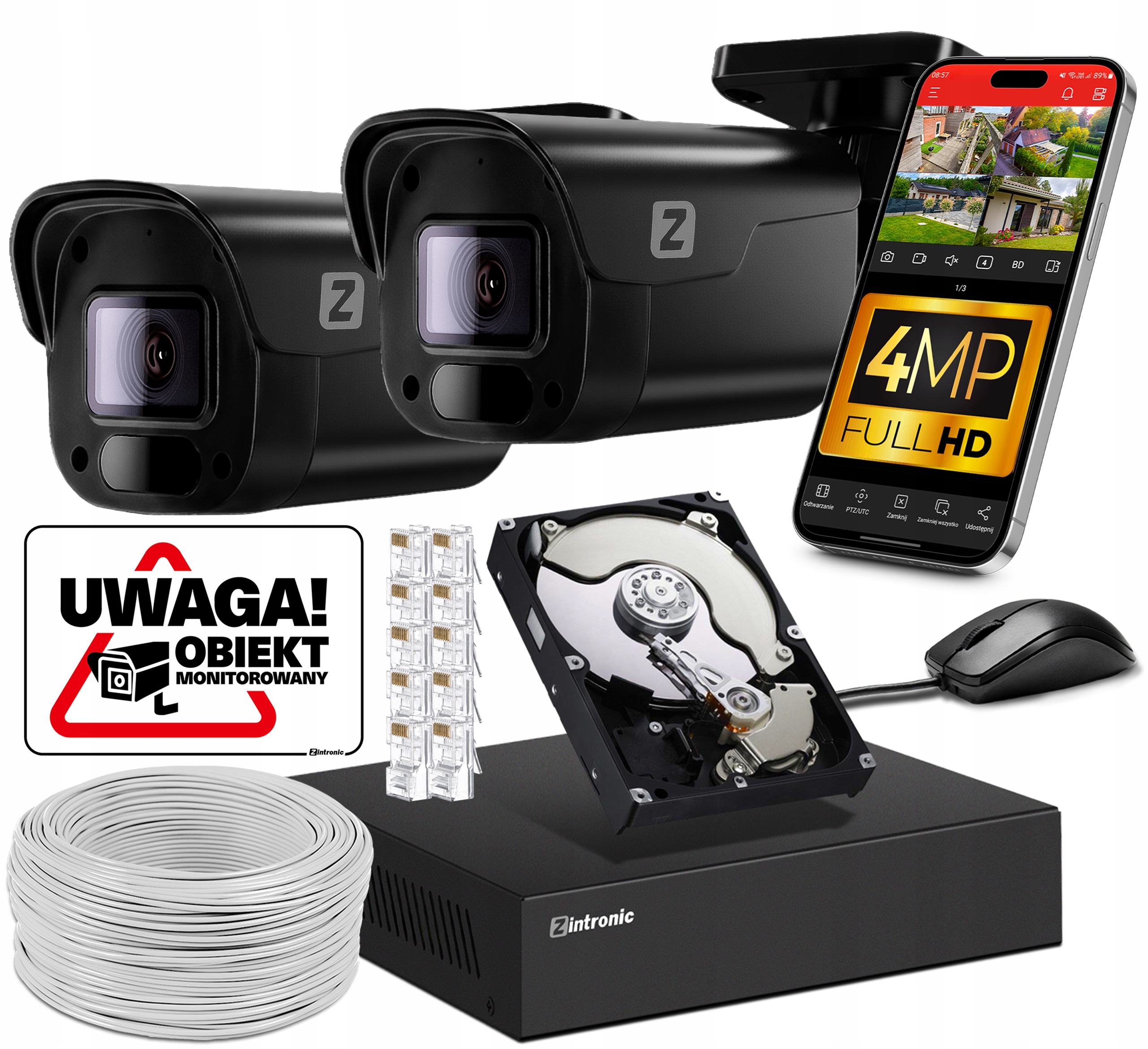 Sada Monitorování 4MP Ip Poe 2 Kamery 4MPx 1TB Náhled Aplikace Černá