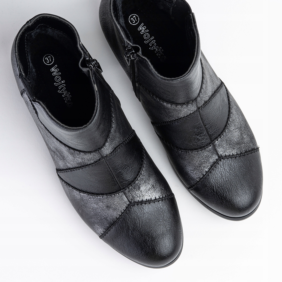 Botki ocieplane słupek SZERSZE patchwork Wojtyłko Wysokość obcasa/platformy 5 cm