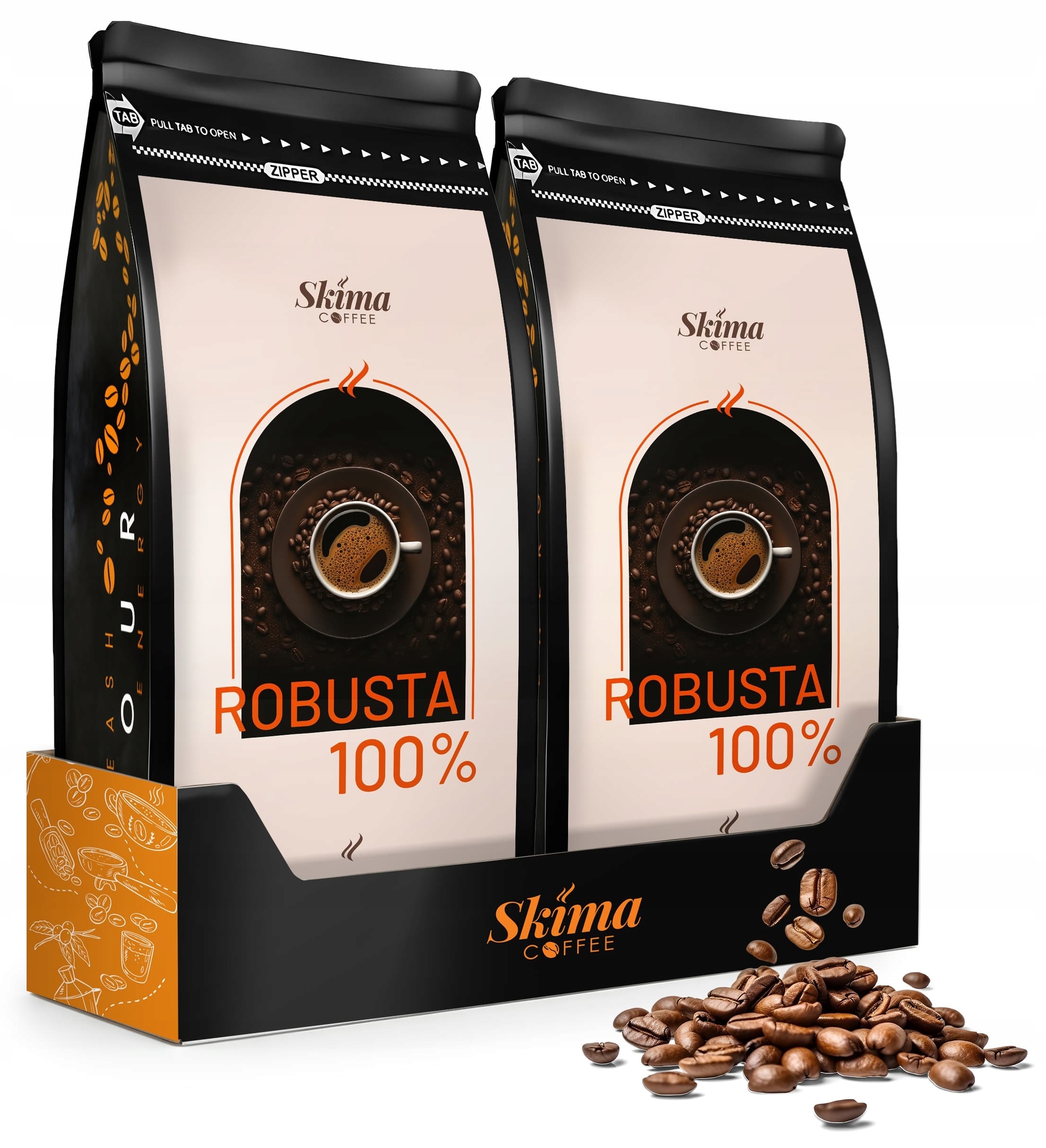 Levně Káva zrnková 1kg x2 Robusta 100% čerstvě pražená do kávovaru Dárek