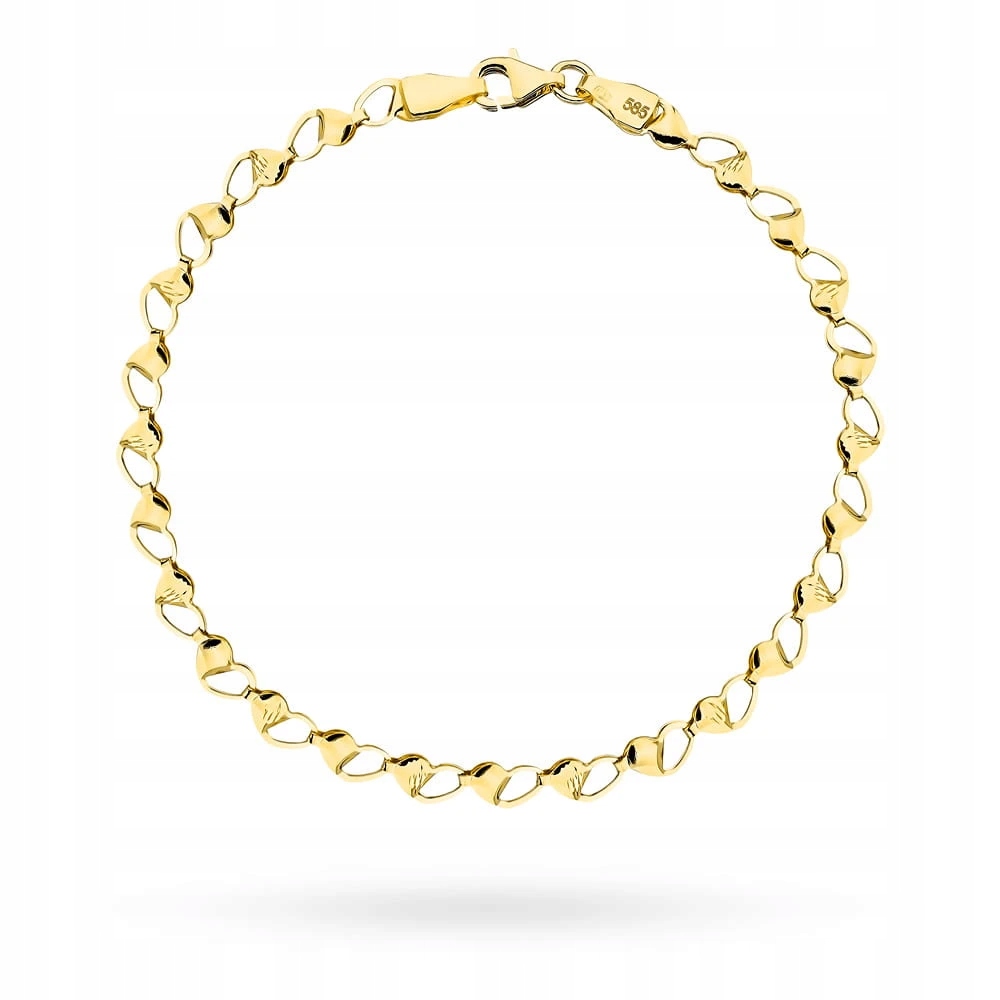 Elegantní Zlatý Náramek 585 S Motivem Srdce 18,5 CM