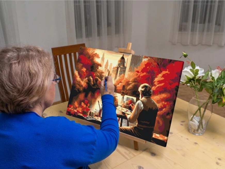 Malování Podle Čísel Malíř Krajina Příroda Park Město Podzim 40x60 cm