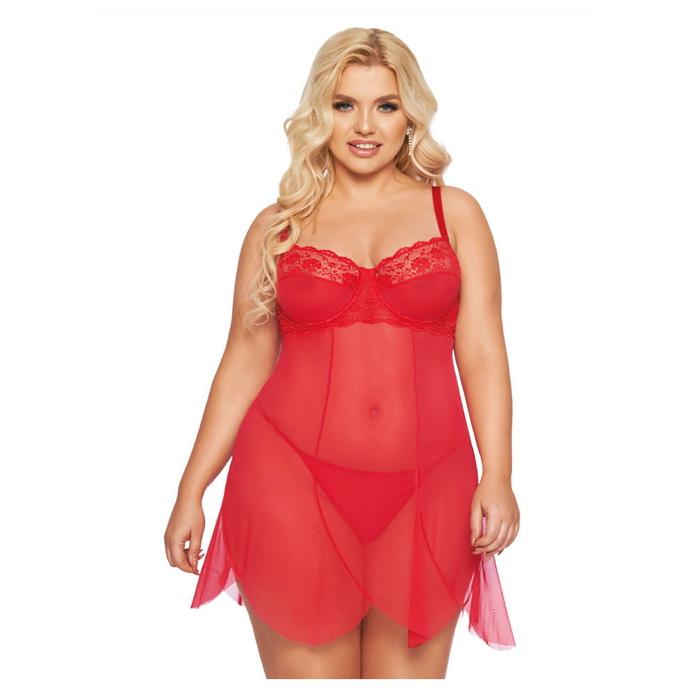 Vyšívaná červená vzdušná Šaty Carla Softline 1895 XXXL