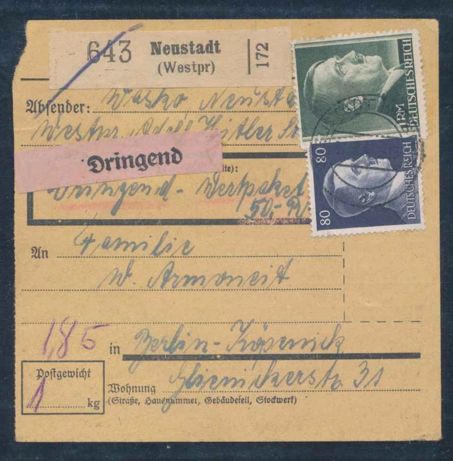 1943 GDR, przekaz NEUSTADT/WEJHEROWO.