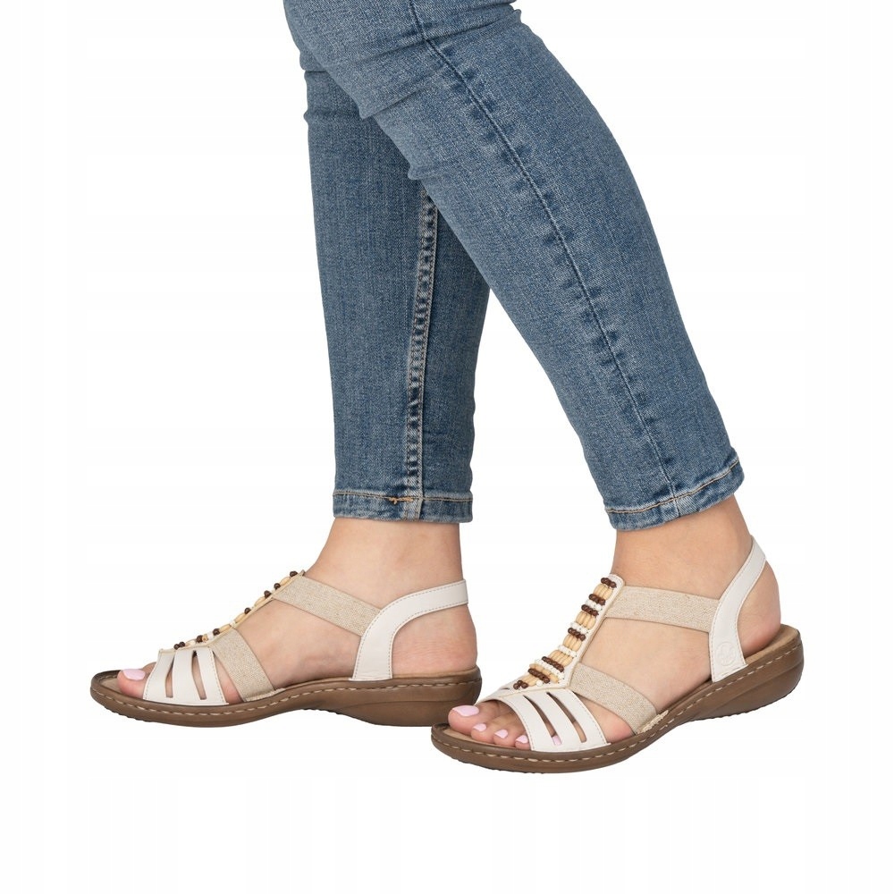 Rieker Pohodlné Nazouvací Sandály Lehké Béžové Elastické Gumičky Komfort 41