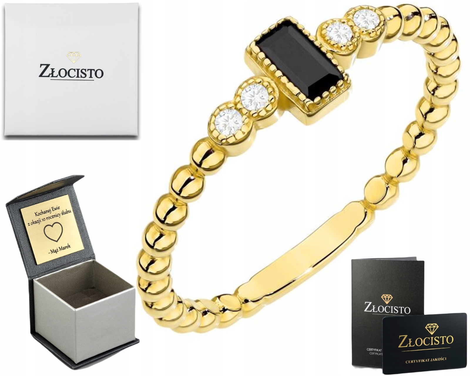 Zlatý Prstýnek S Kuličkou A Černými Kameny, Zirkony Zirkony Dárek Ryzost 585