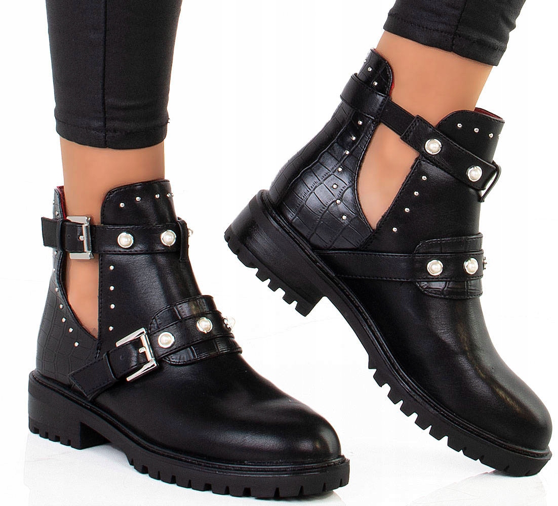 7204 CZARNE SKÓRZANE BOTKI SZTYBLETY WYCIĘCIA 41 Rozmiar 41