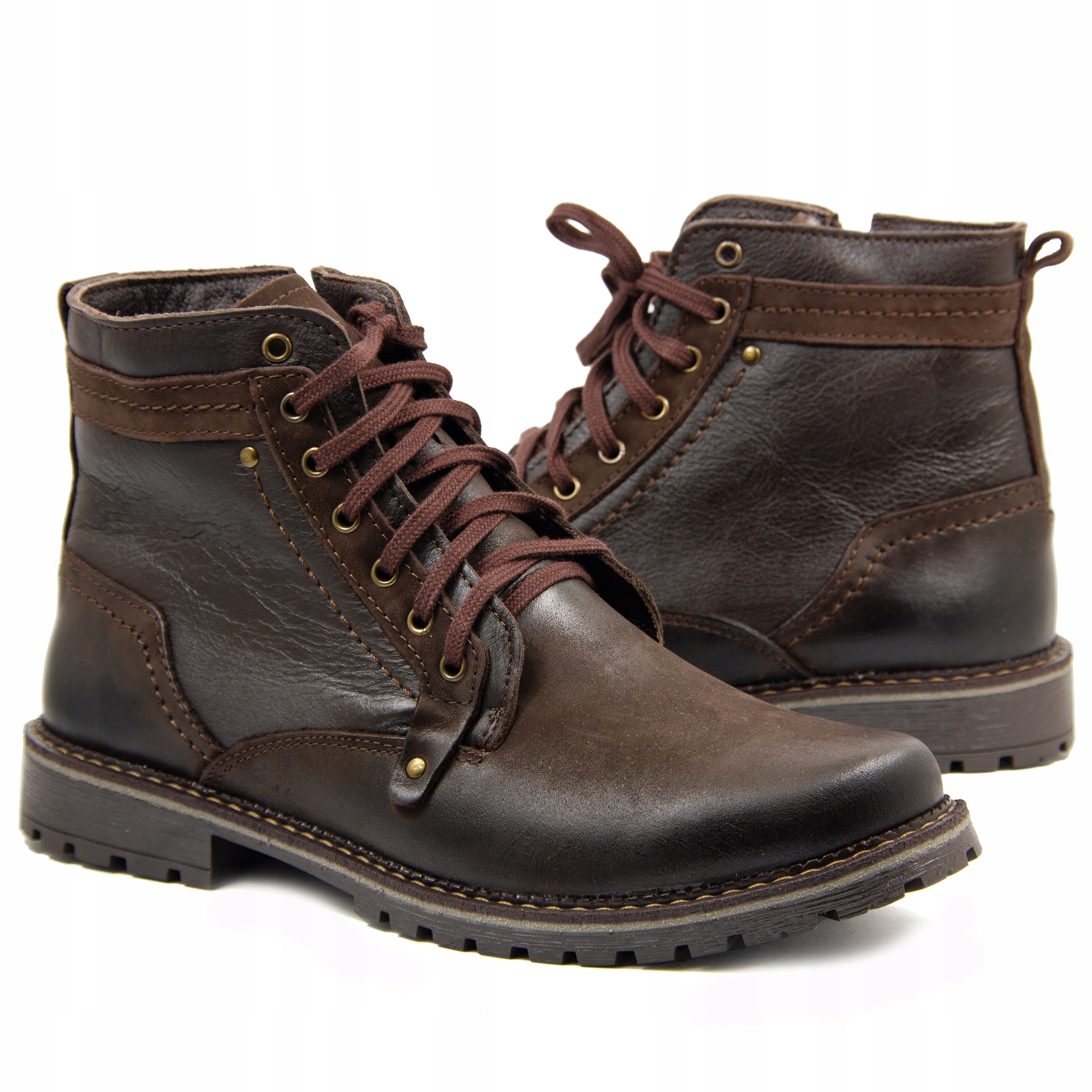 Zimní pánské Kotníkové Boty z zateplené kůže Polské 603 tmavě hnědá 44