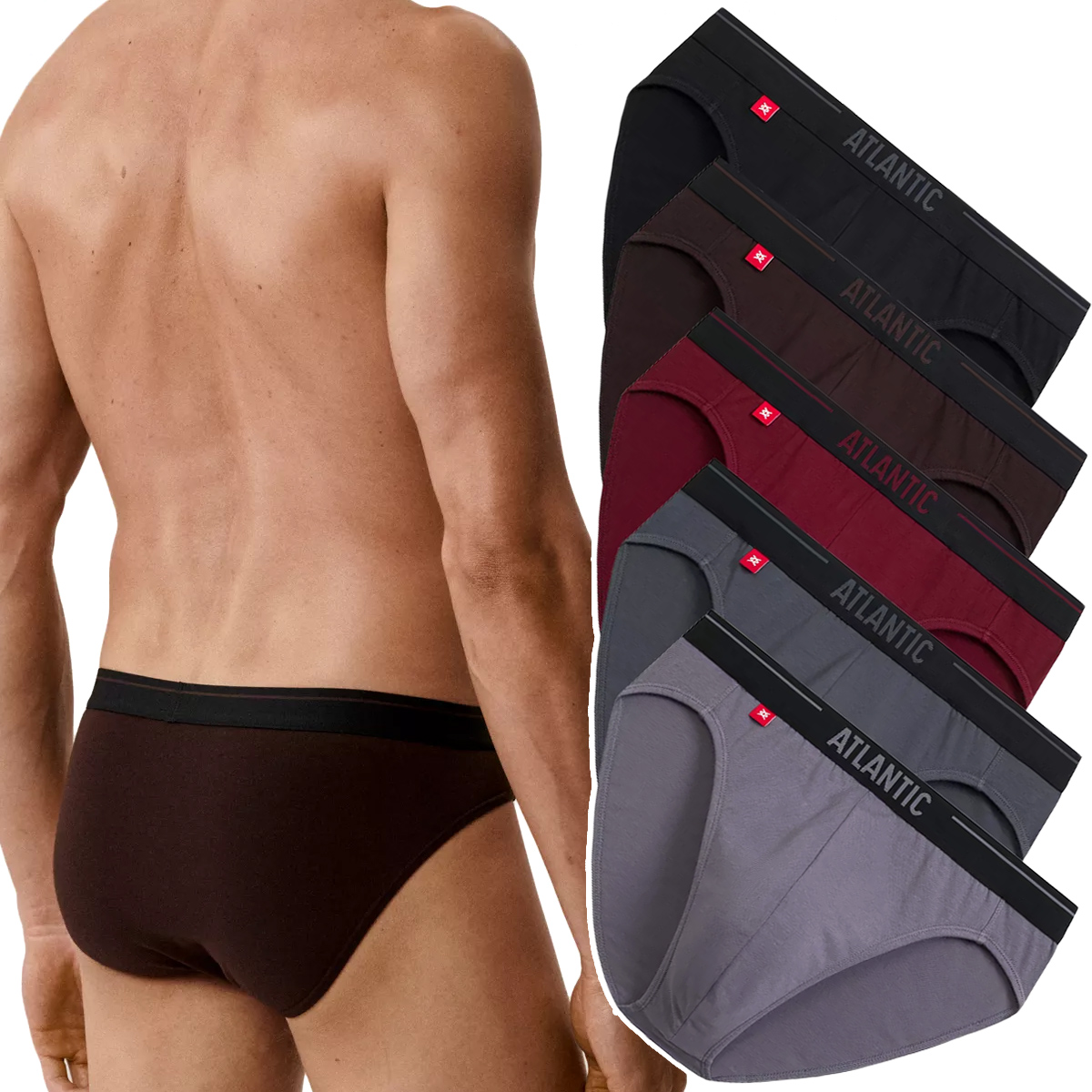 Pánské sportovní kalhotky x5 Atlantic 5SMP-004 sada bavlněných Slipy XL