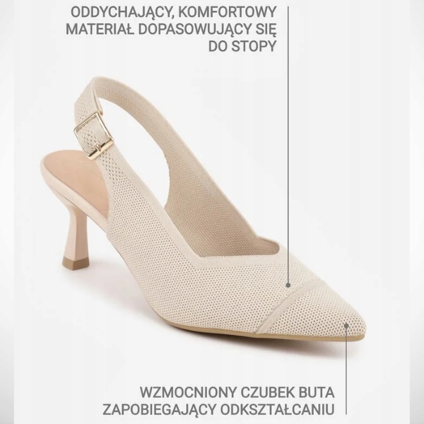 Béžové lodičky z tkaniny na podpatku s odkrytou patou 2748B vel. 36