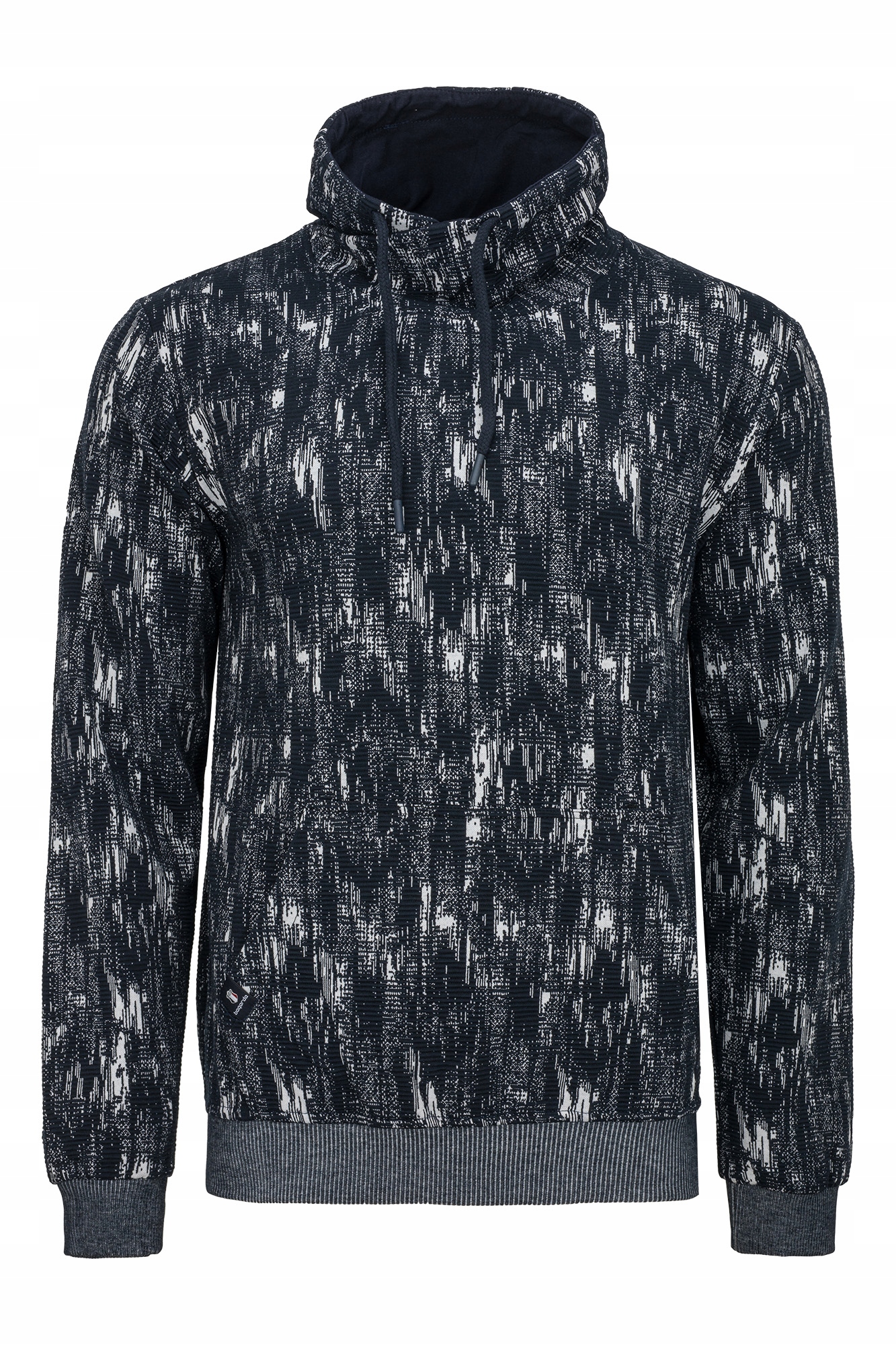 Pánská Mikina S Komínem, Svetr, Tmavě Modré Vzory, Bavlna, Klokanka, Kapsy: L