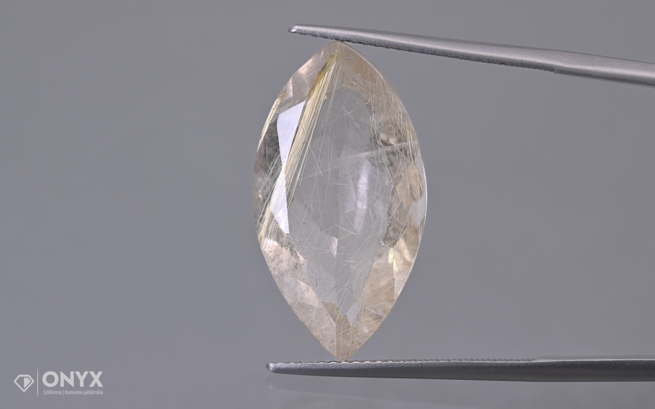 Křemen s rutilem fasetovaný markýza 24x13 mm