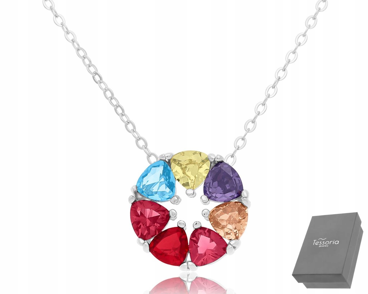 Stříbrný Náhrdelník Barevné Zirkony Kulatý Dámský Přívěsek ryzost 925