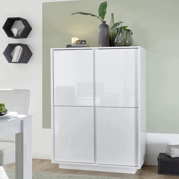 Komoda Pure 4D biała wysoki połysk 92 cm Italia Trend salon pokój