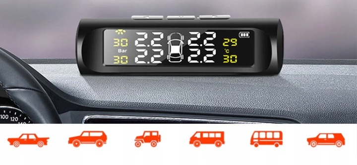 Belaidė TPMS sistema automobiliui su 4 jutikliais ir spalvotu LCD ekranu