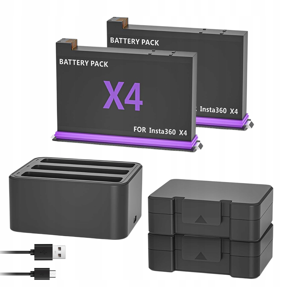 Baterie pro Insta360 X4 2500mAh Nabíječka 3 zásuvky 2 baterie