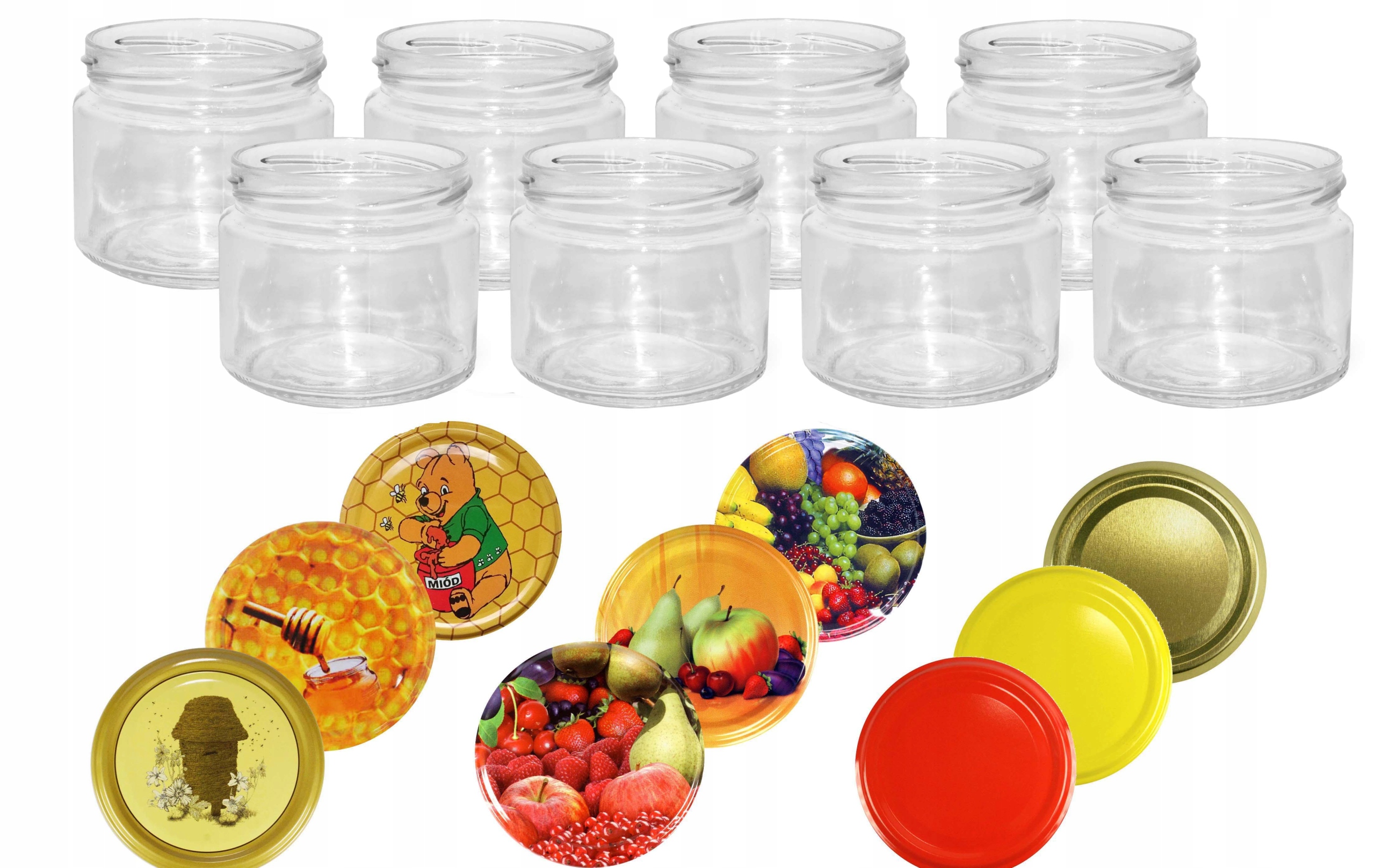 SŁOIK SZKLANY SŁOIKI 0,33L 8szt Z WIECZKIEM