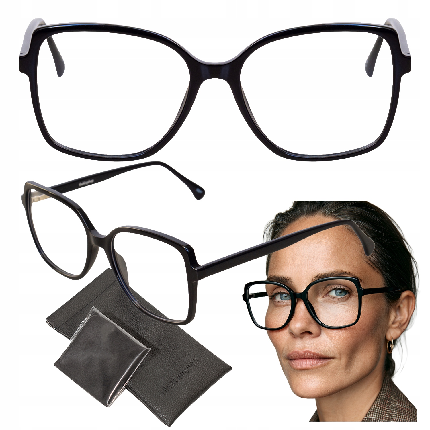 Brýle bez dioptrií Dámské čtvercové černé eko acetát Flex korekční obroučky