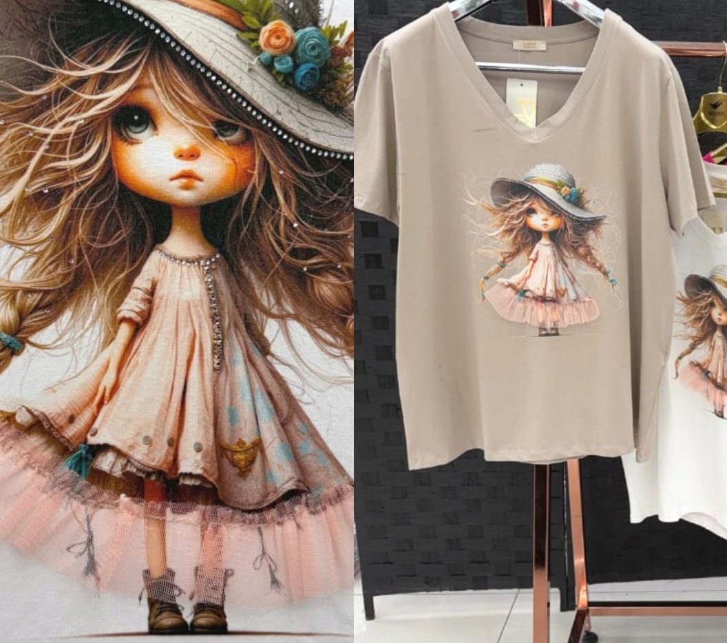 Wawa Premium bluzka Plus size Uni do 46/48/50 bawełna beżowa laleczka