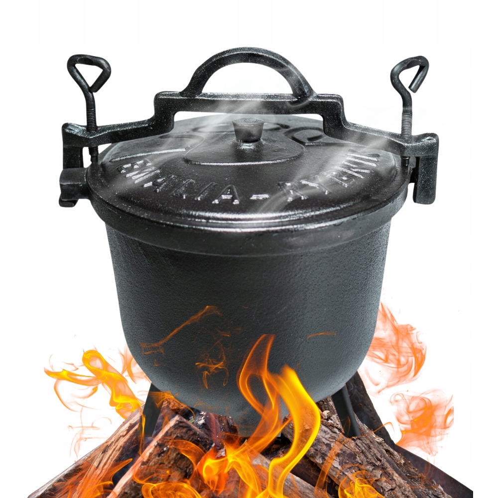 KOCIOŁEK STOJĄCY MYŚLIWSKI ŻELIWNY 10L NA OGNISKO