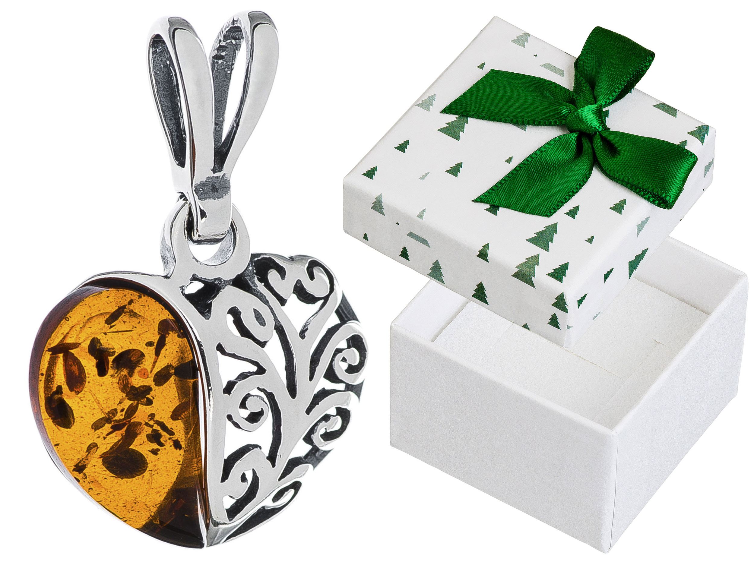 Stříbrný přívěsek Srdce s jantarem Oxidovaný Přívěsek Srdíčko