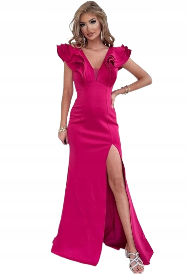 Dávám Fuksja Dlouhé Šaty s rozparkem na svatební hostina S