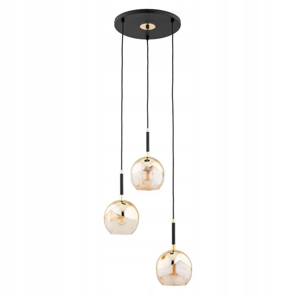 Závěsná lampa kulatá trojitá zlatá černá do obývacího pokoje jídelny Alfa