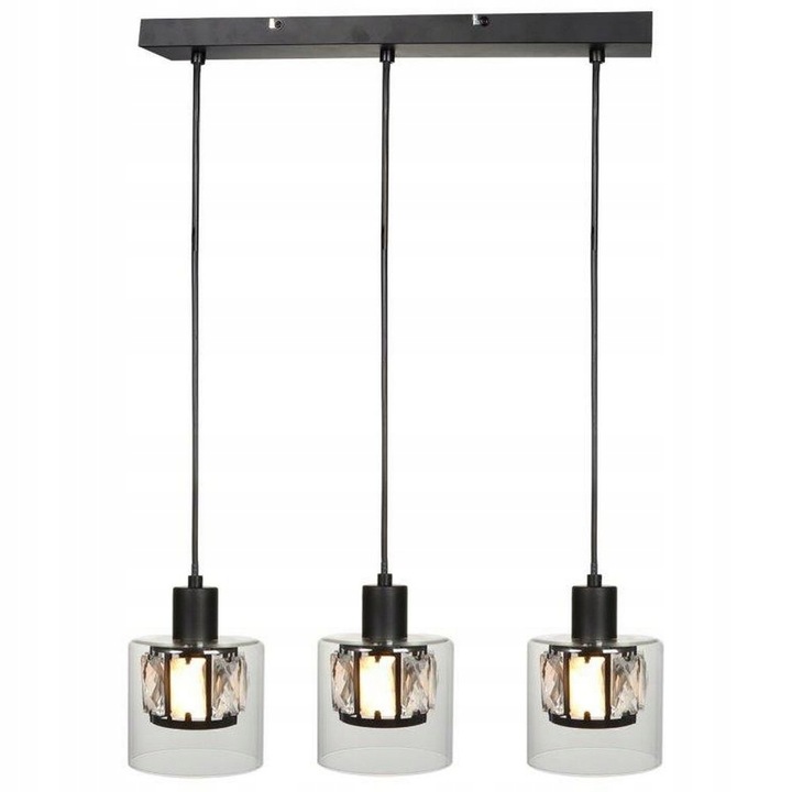 Lišta se 3 stínítky křišťály v černém provedení Elmo do kuchyně nebo obývacího pokoje
