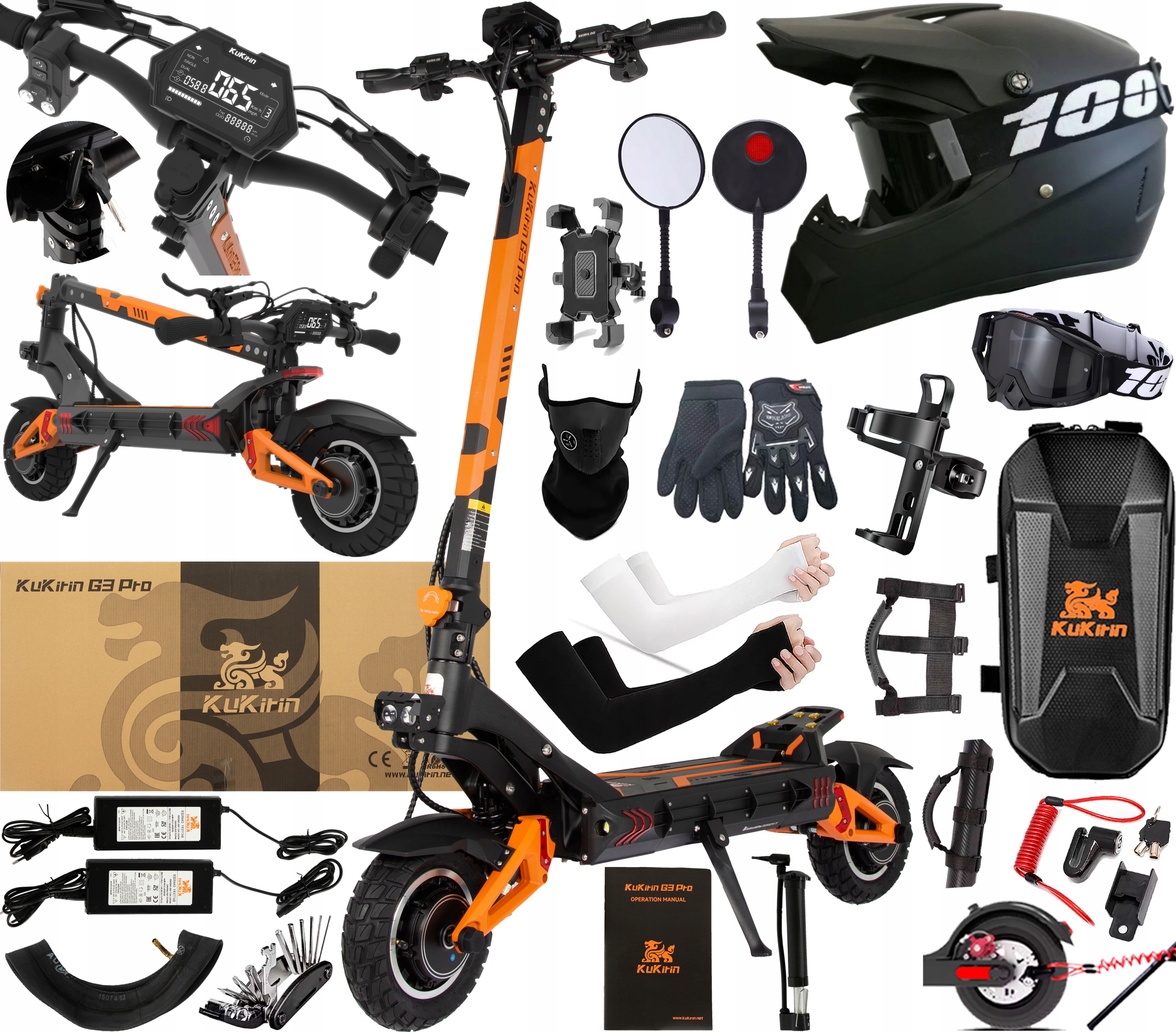 Kukirin G3 Pro Skládací 2400W 52V 23.4AH 65km/h 80KM Terénní +11 Dárek