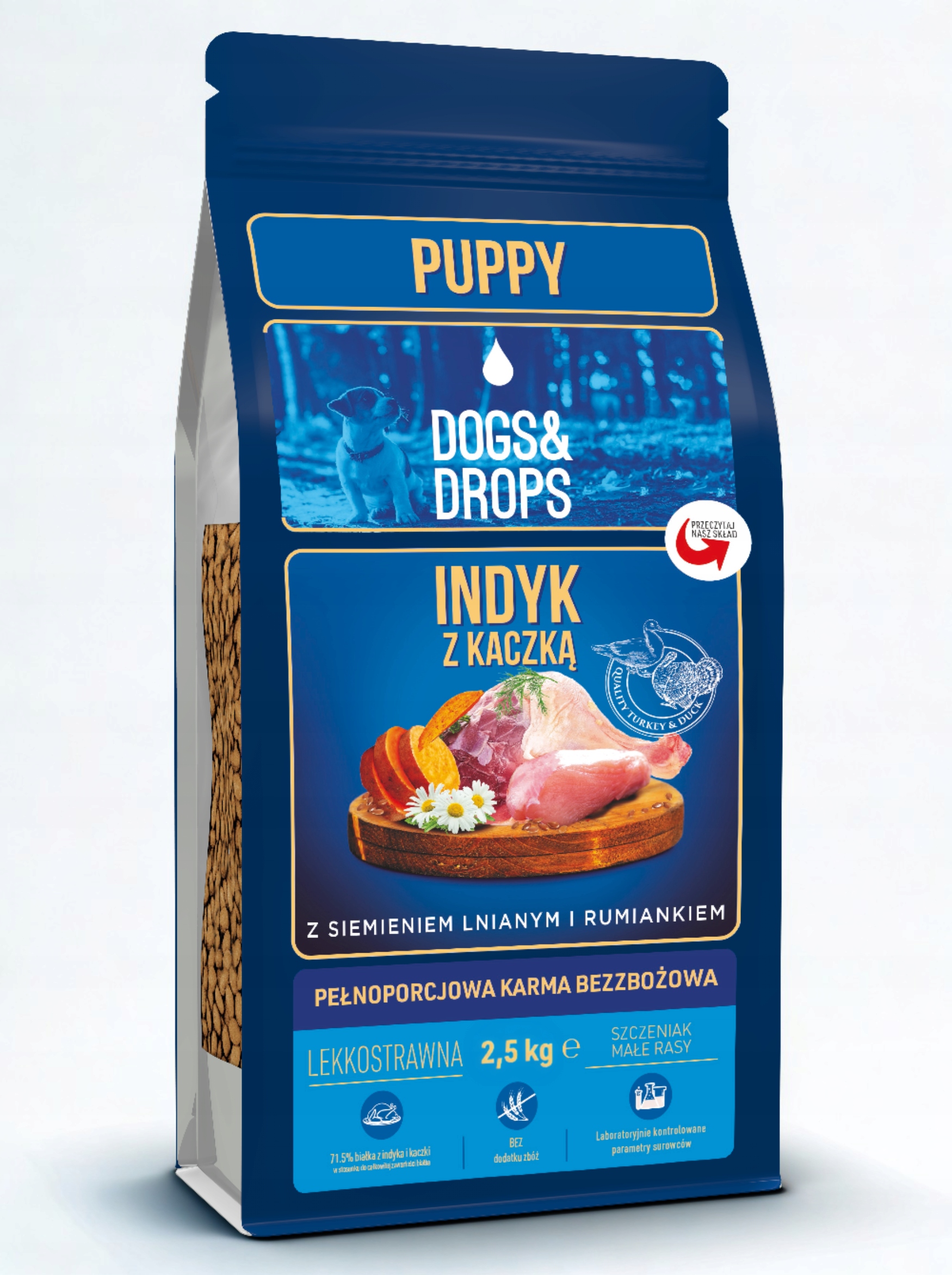 Levně Dogs&Drops Krůta s kachnou Puppy Bezobilné krmivo pro štěňata 2,5 kg