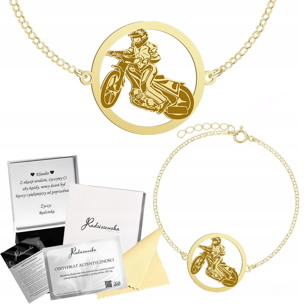 Zlatý náramek s Speedway Struska Řetízek Šperky 925 Gravírování Bonus