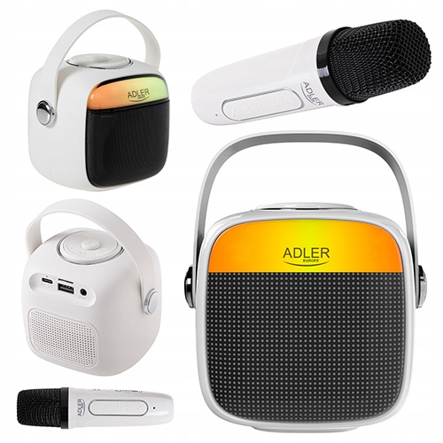 Głośnik Karaoke Adler AD 1199 White z Mikrofonem - SD/USB/AUX/Bluetooth