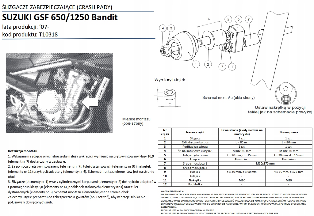 CRASH PADY RENNER SUZUKI GSF 1250 '07- 2xGRATIS Producent Renner