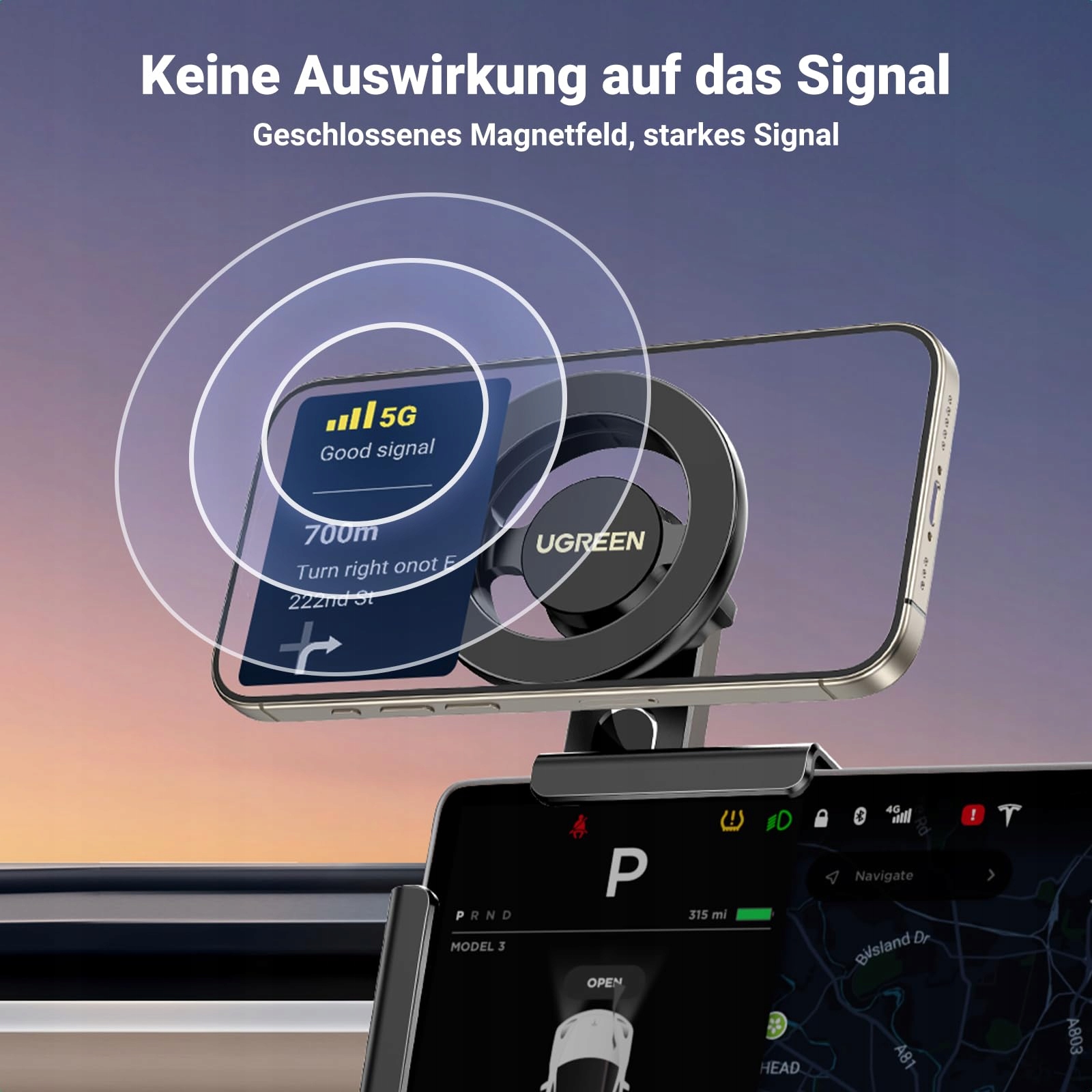 UGREEN Magnetyczny Uchwyt Samochodowy Do Tesli Model 3 Y iPhone MagSafe — miniatura 5